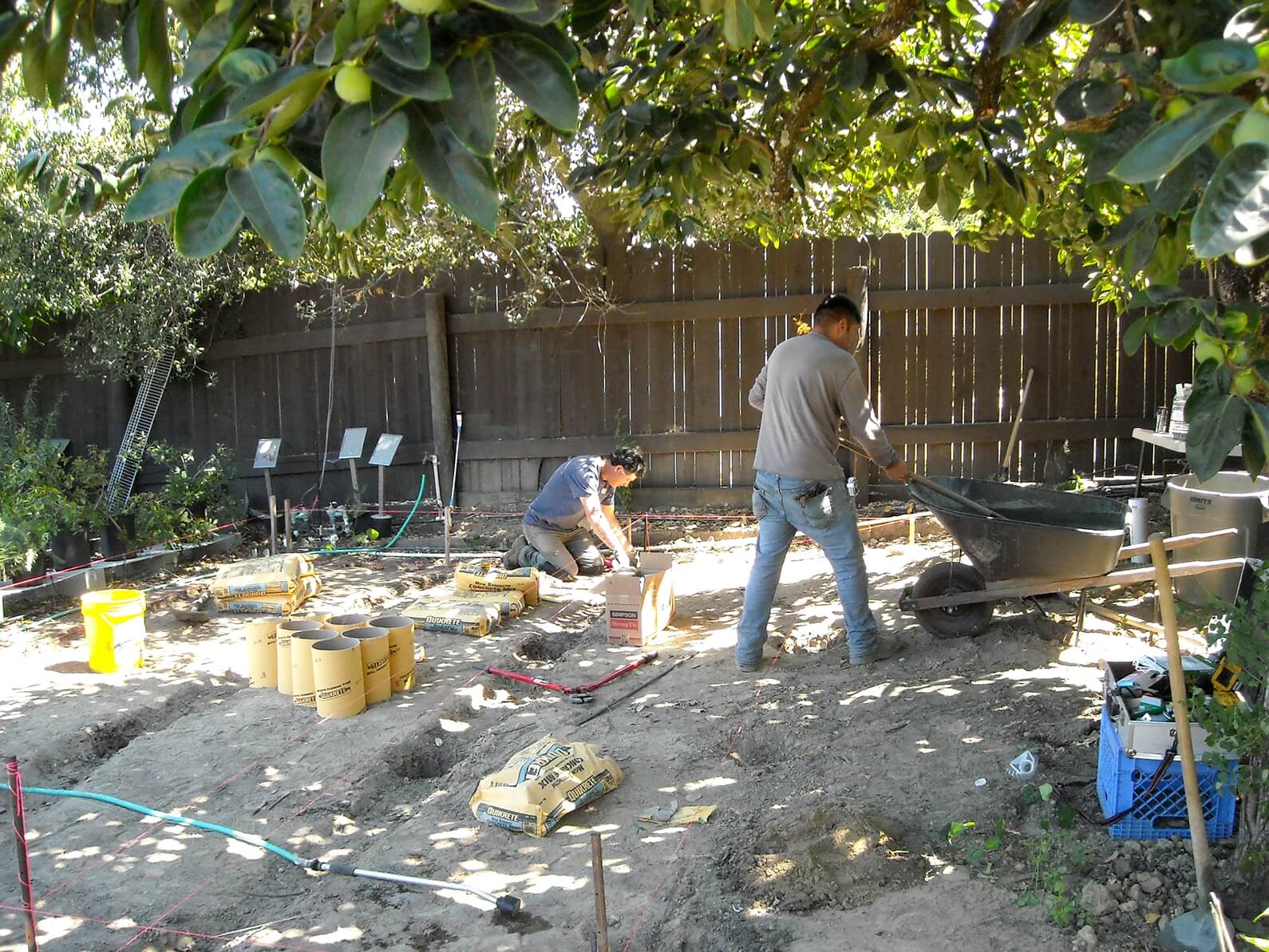 Sept 2019. Building the deck under the shade of the persimmon tree.