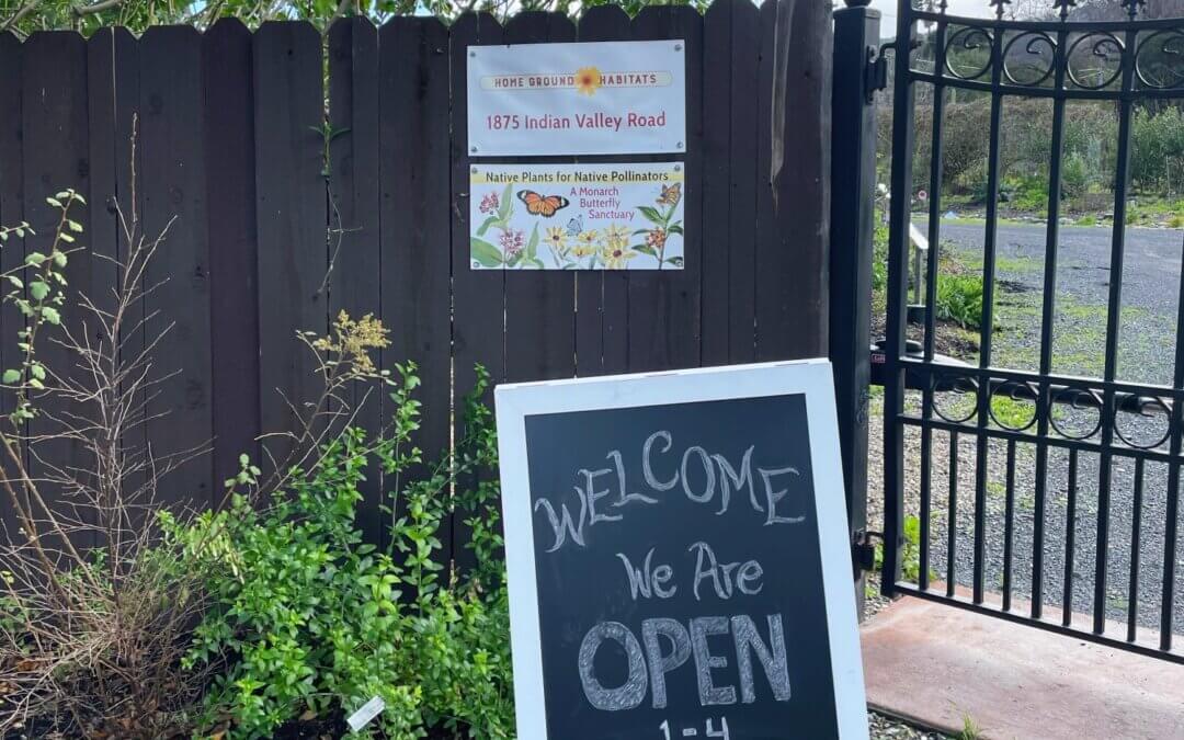 Home Ground Habitats Nursery and Garden Open Wednesdays 1-4 PM sign